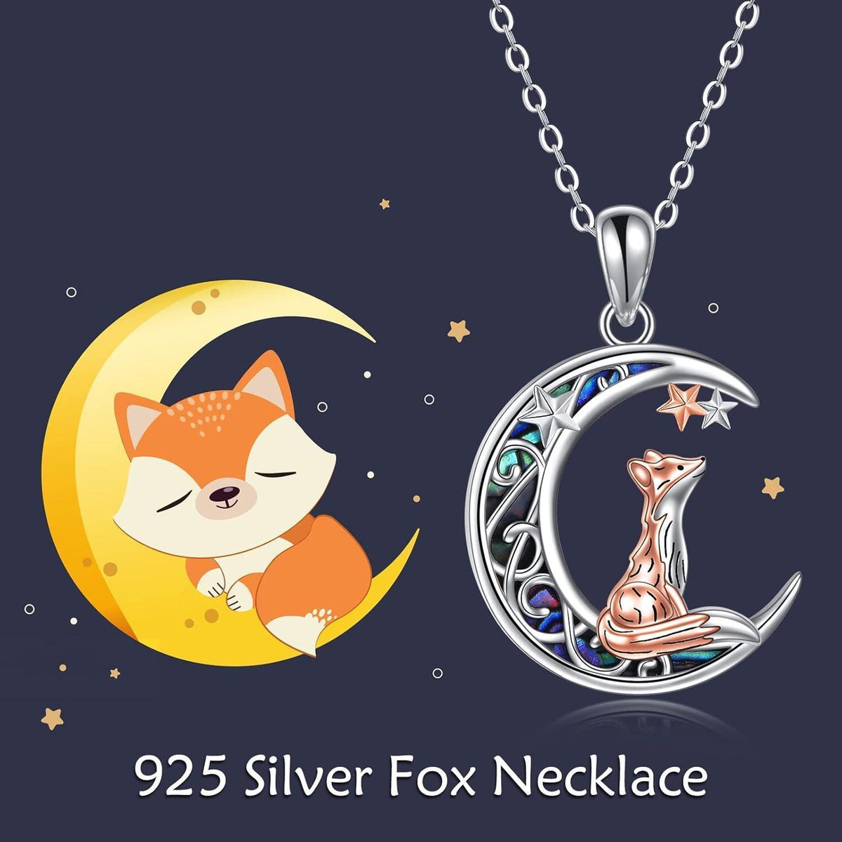 Fuchskette Sterling Silber mit Mond und Katze | Schmuck für Frauen