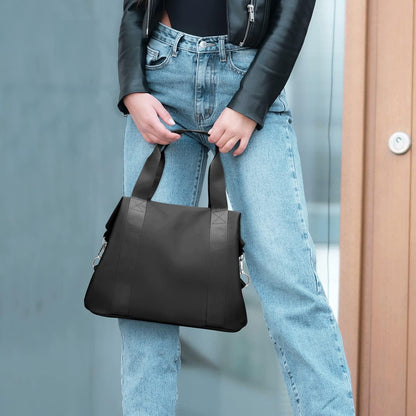 Dobsechs Handtasche Damen Wasserdicht Nylon Schwarz 30cm