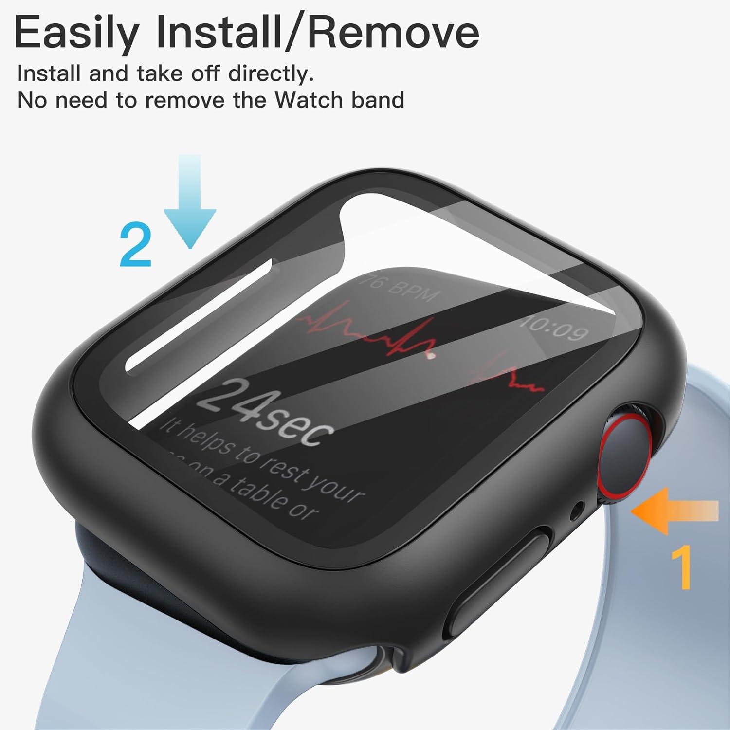 Displayschutz Hülle Apple Watch Series 9 8 7 41mm Schwarz Set 2 Stück