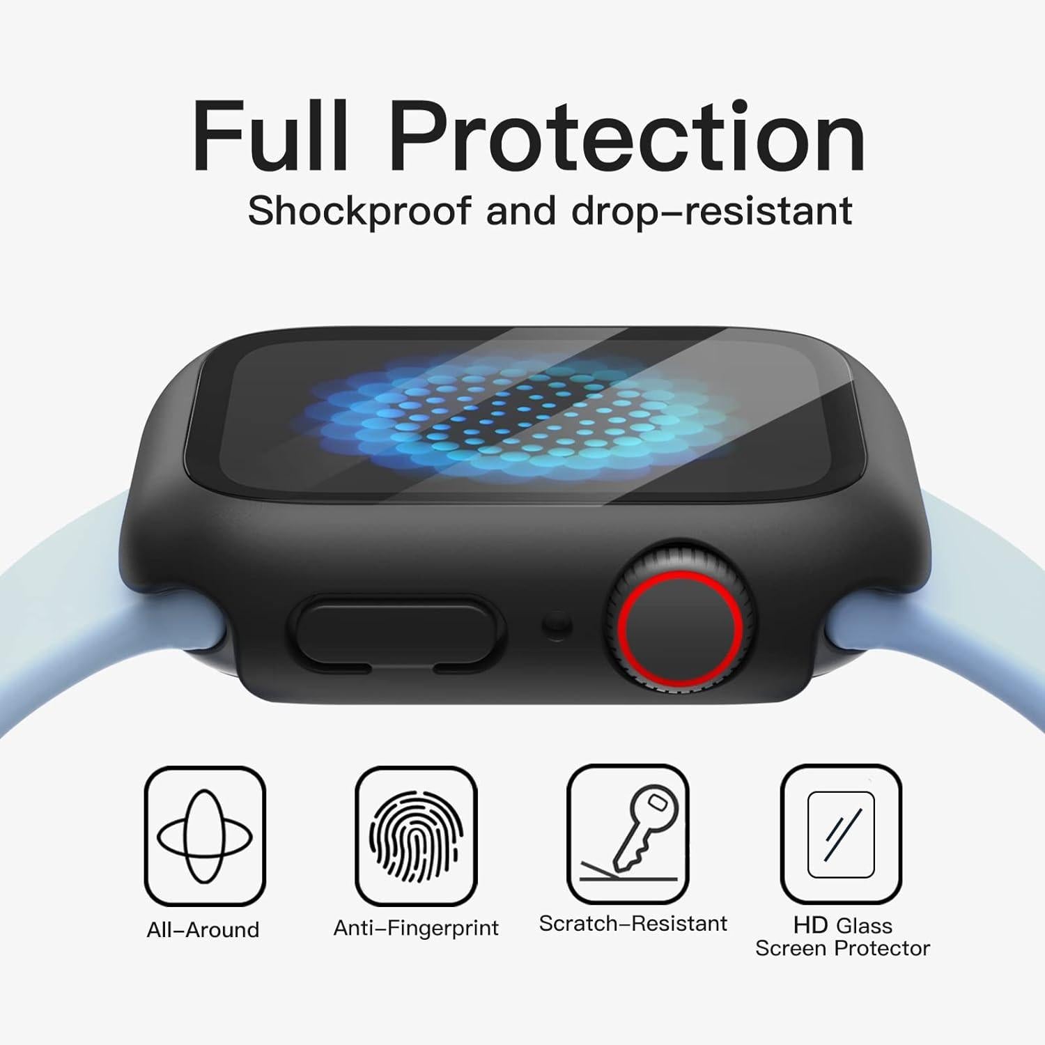 Schwarze JETech Apple Watch Series 9 8 7 41mm Schutzhülle & Displayschutz