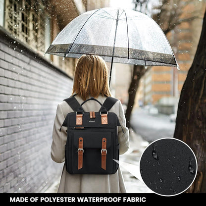 Damen Rucksack 17 Zoll Laptop Schulrucksack Schwarz Wasserdicht Uni Büro