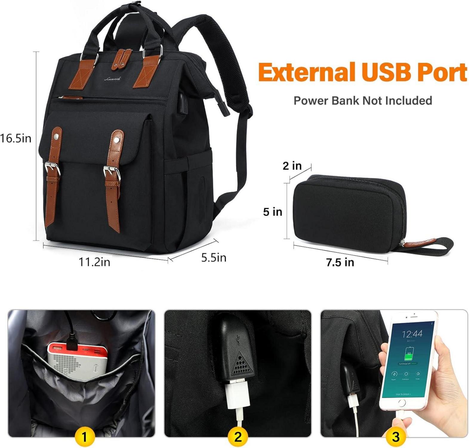 Damen Rucksack Schwarz 15,6 Zoll Laptop wasserdicht mit