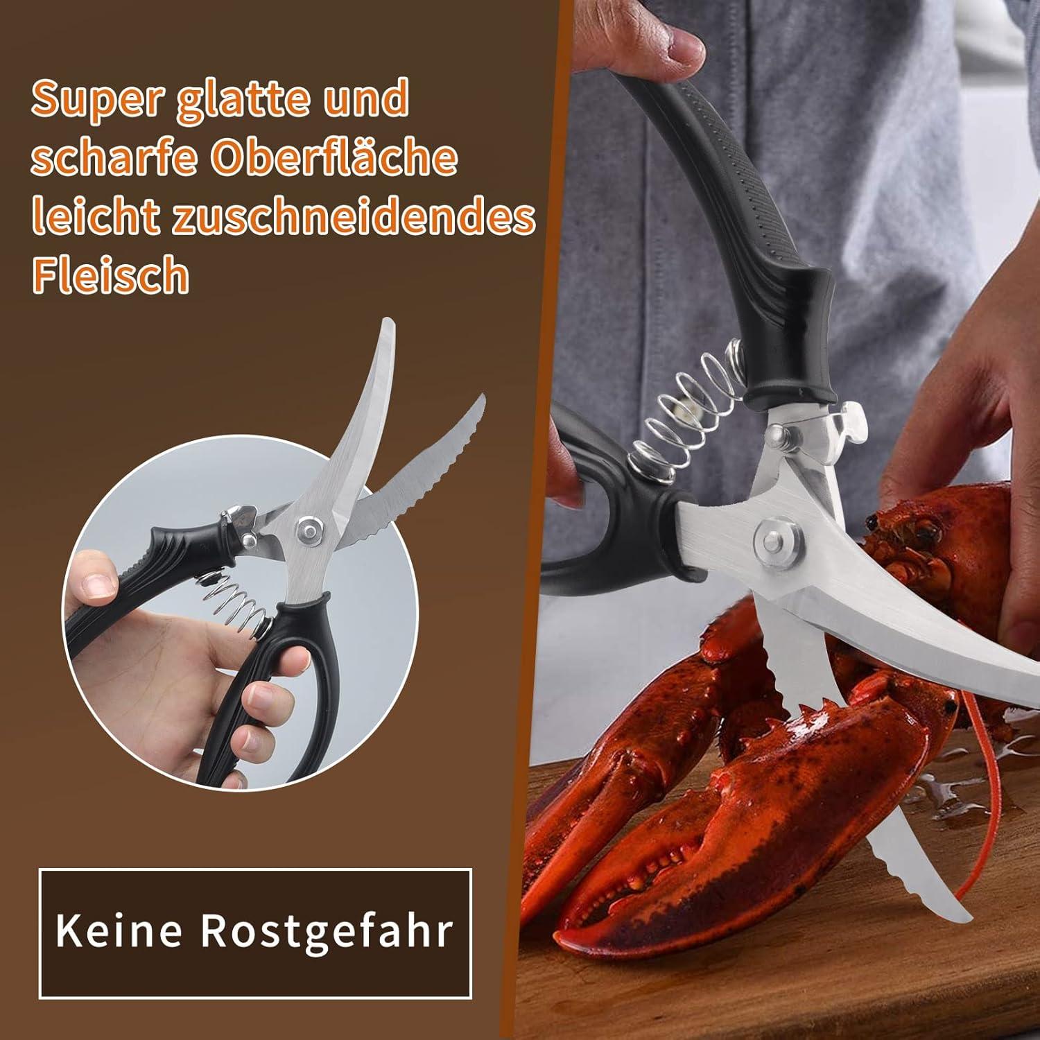 Scharfe Edelstahl Geflügelschere mit Griffarretierung, Rutschfestem