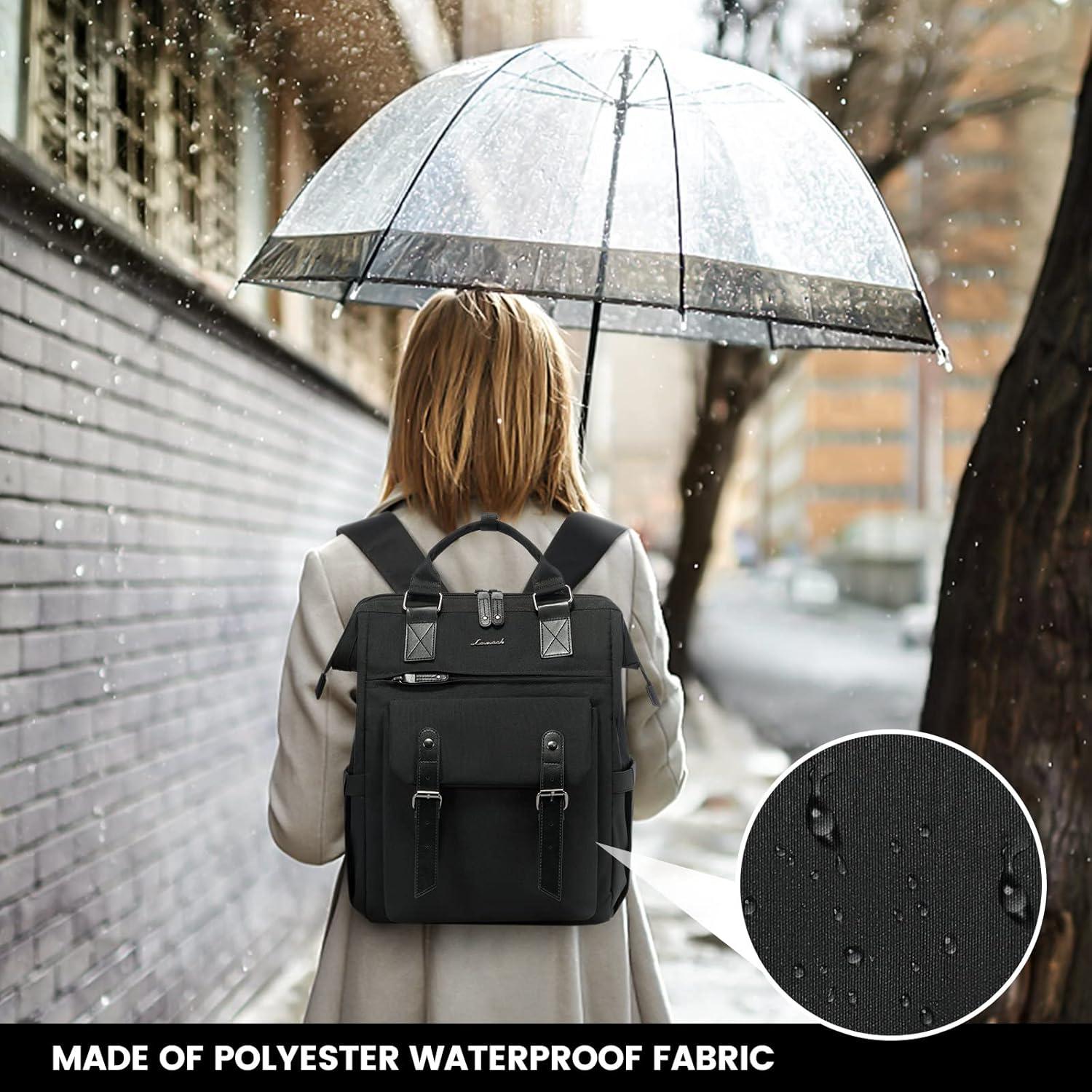 LOVEVOOK Damen Rucksack Wasserdicht 15,6 Zoll Laptop Schwarz