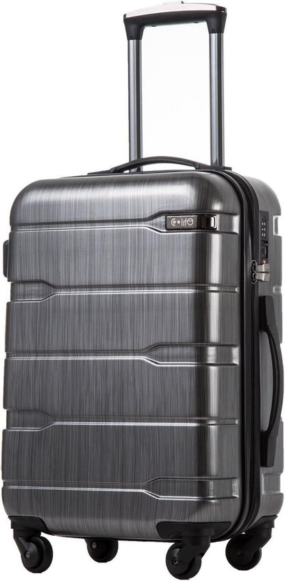 Hartschalen-Koffer Coolife Rollkoffer TSA-Schloss 4 Rollen Silver