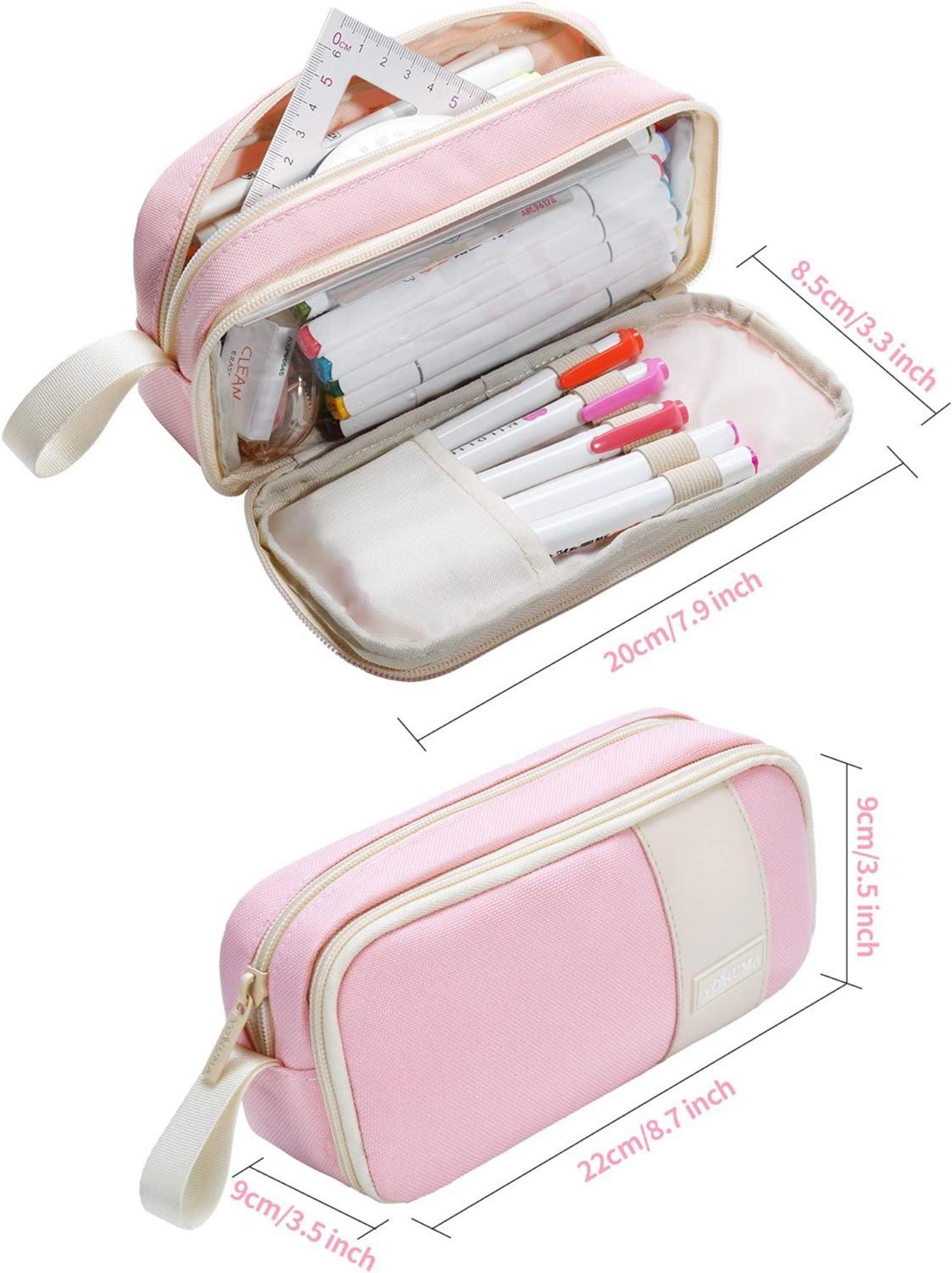 YOKUMA Transparentes Federmäppchen für Mädchen Jungen Erwachsene, Große Kapazität Aesthetic Rosa