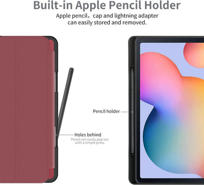 EasyAcc Hülle Samsung Galaxy Tab S6 Lite 10.4 Zoll Schutzfolie S Pen Halter dunkelrot