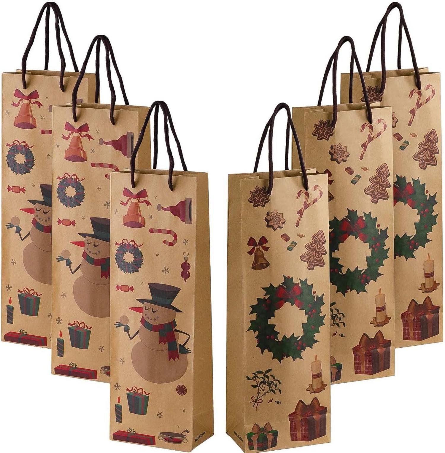 Geschenktüten Weinflaschen Weihnachten 6er Set Kraftpapier