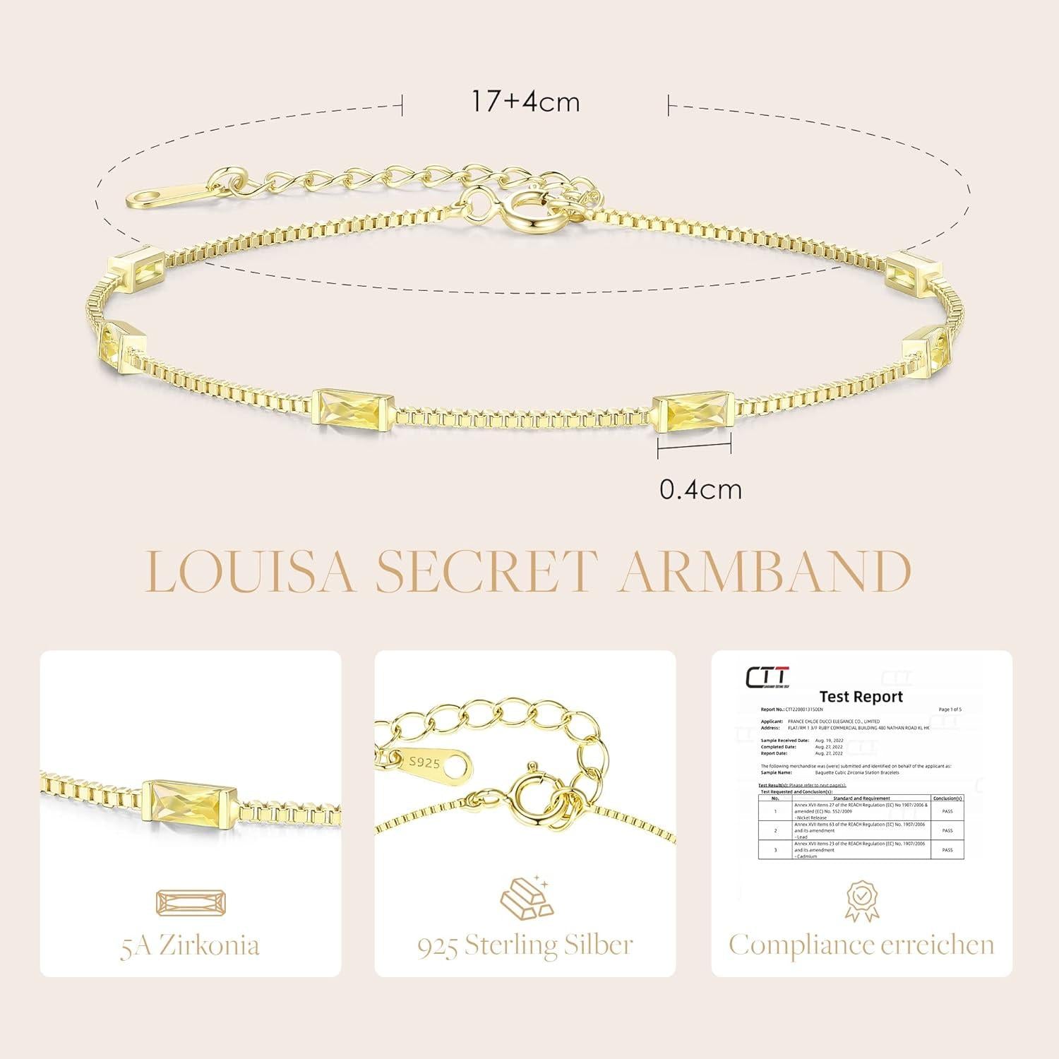 925 Sterling Silber Damen Armband Zirkonia Anhänger Doppelkette Gold Einstellbar