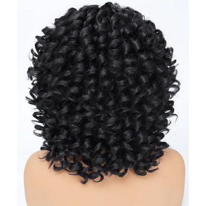 Afro Lockenperücke Damen Synthetisch Kurz mit Pony Schwarz