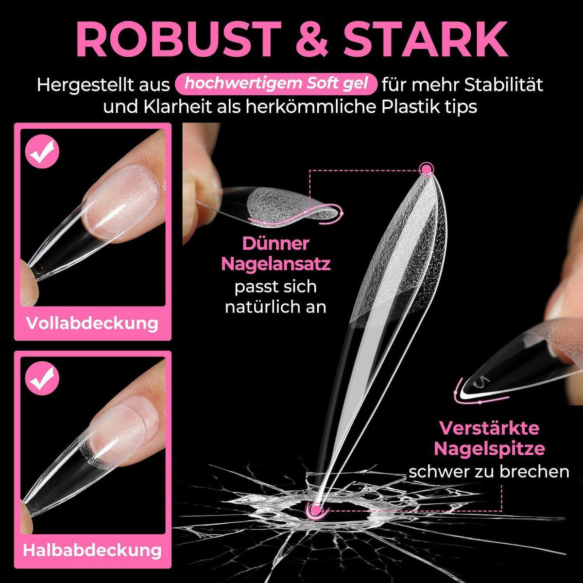 Stiletto Nagelspitzen 216 Stück – 12 Größen für DIY Nageldesign