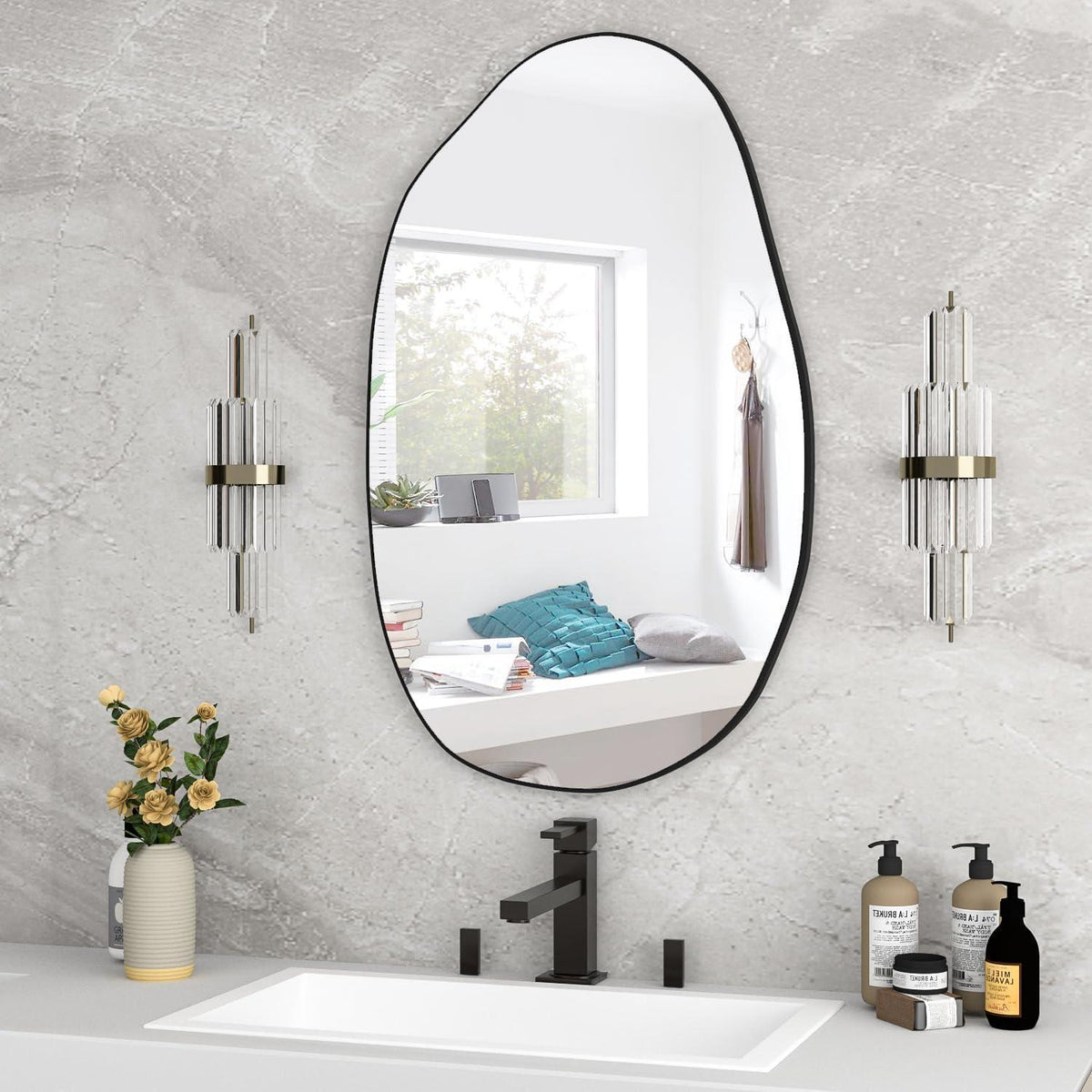 Asymmetrischer Wandspiegel Schwarz – 85x52 cm Modernes Design