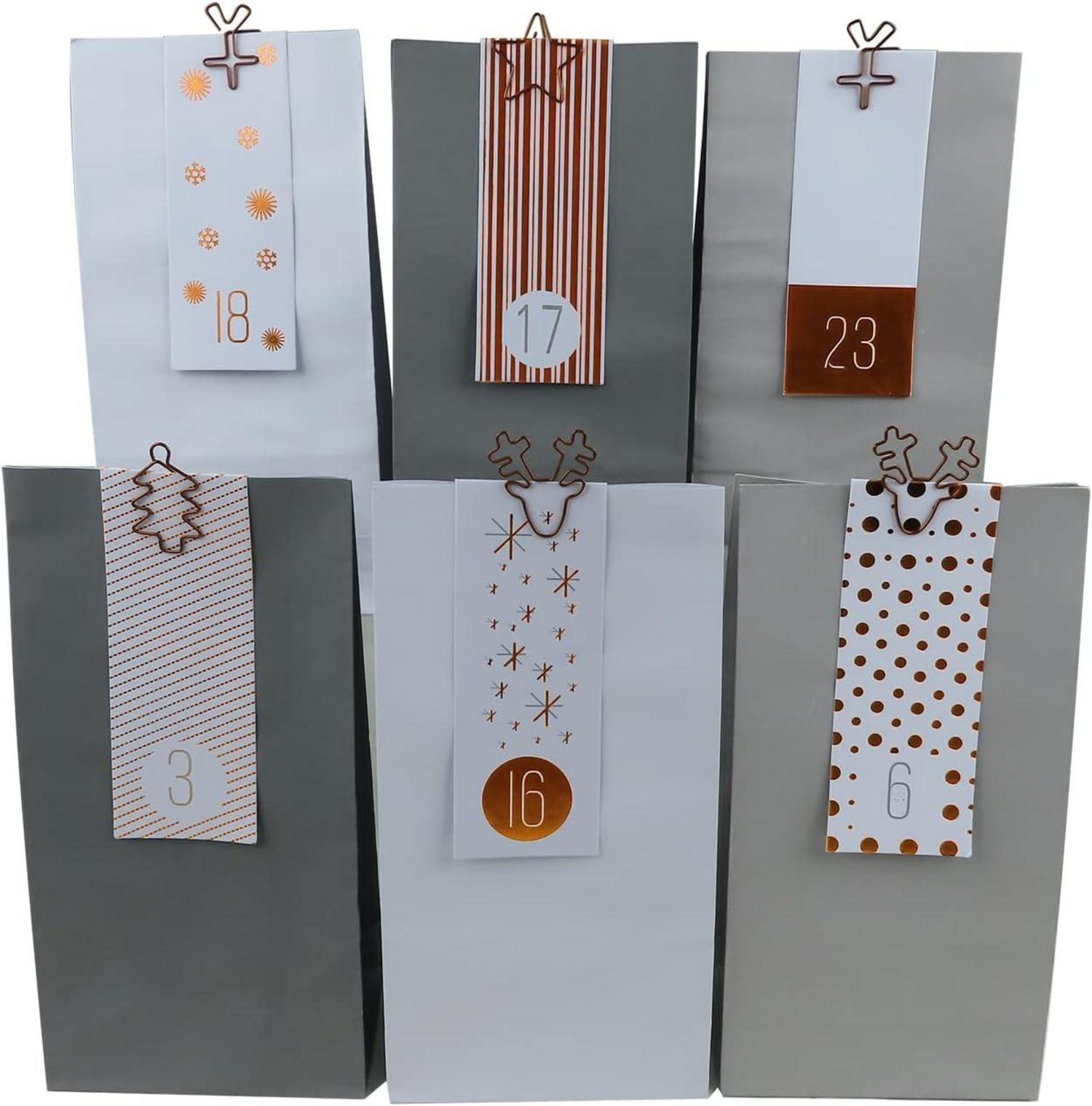 Adventskalender Bastelset 24 Weihnachtstüten Zahlen Metall-Klammern