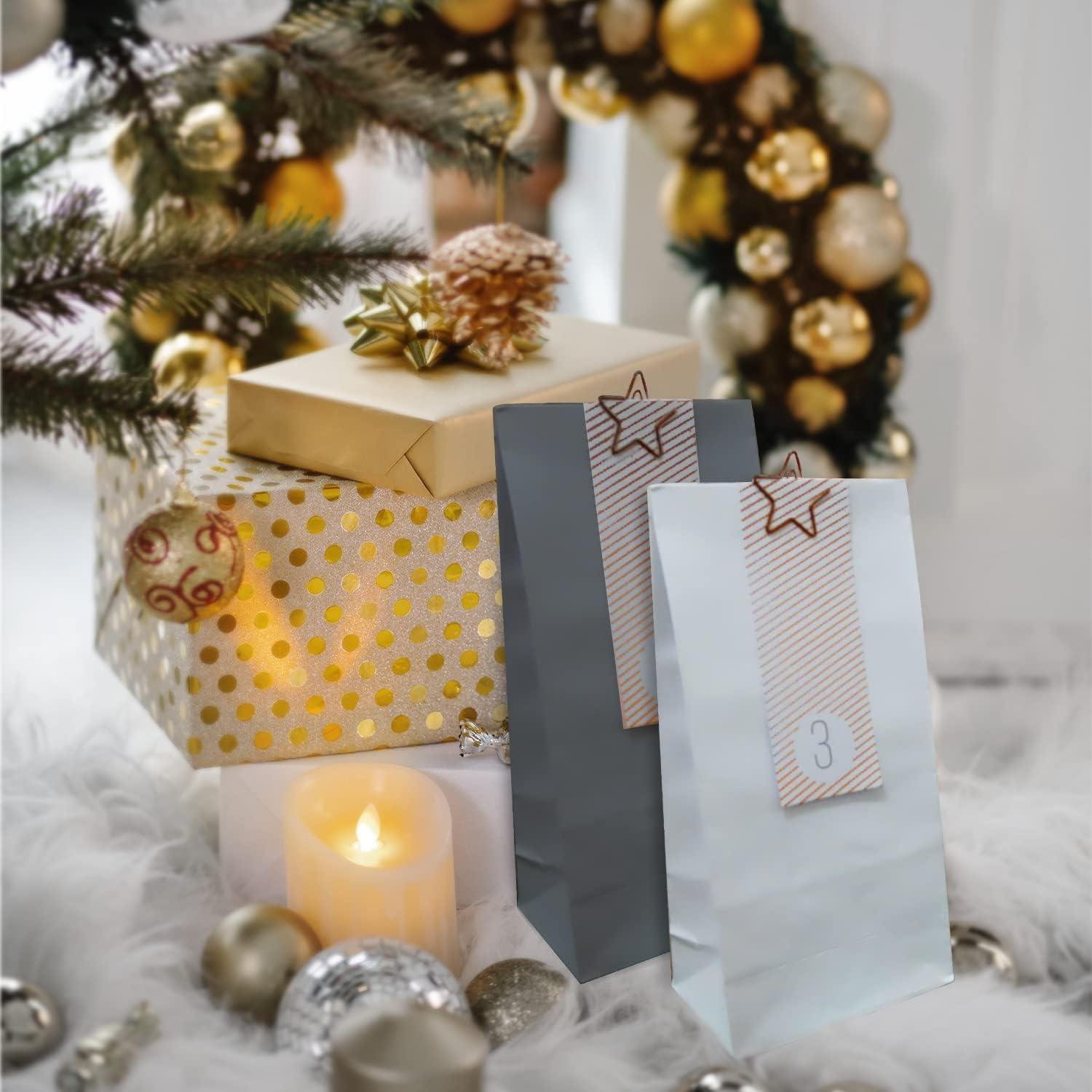 Adventskalender zum Befüllen, 24 Weihnachtskalender Kraftpapiertüten