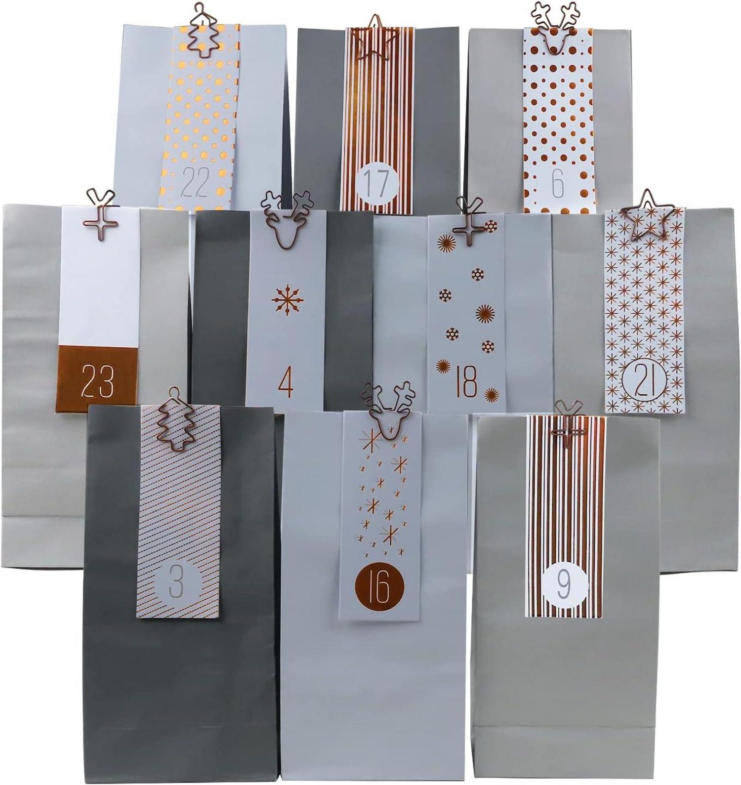Adventskalender Bastelset 24 Weihnachtstüten Zahlen Metall-Klammern