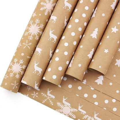 5PC Weihnachtsgeschenkpapier Set Elche Nostalgisch Kraftpapier