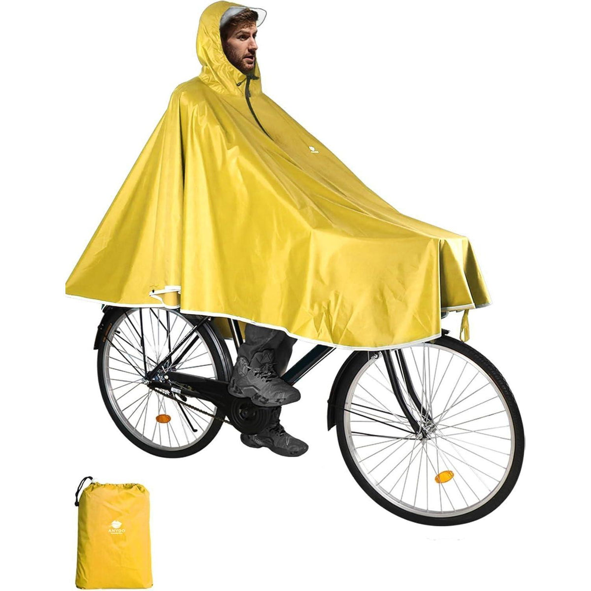 Wasserdichter Fahrrad-Regenponcho mit Kapuze, Gelb