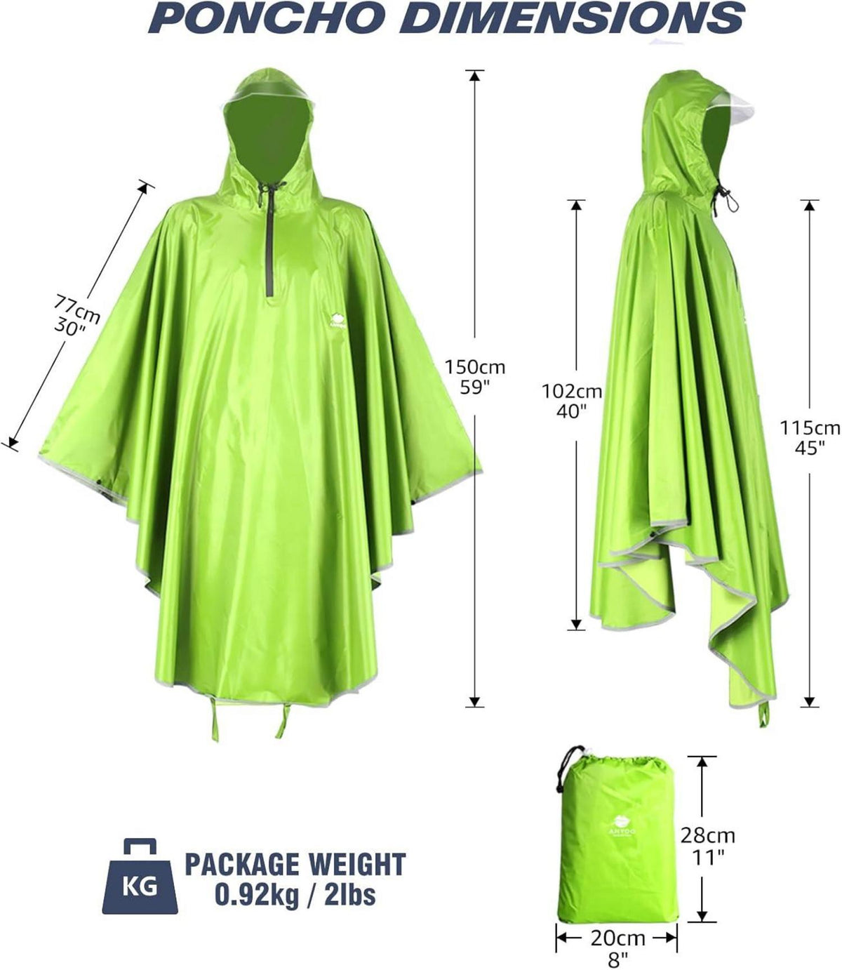 Wasserdichter Radfahren Regenponcho mit Kapuze und reflektierenden