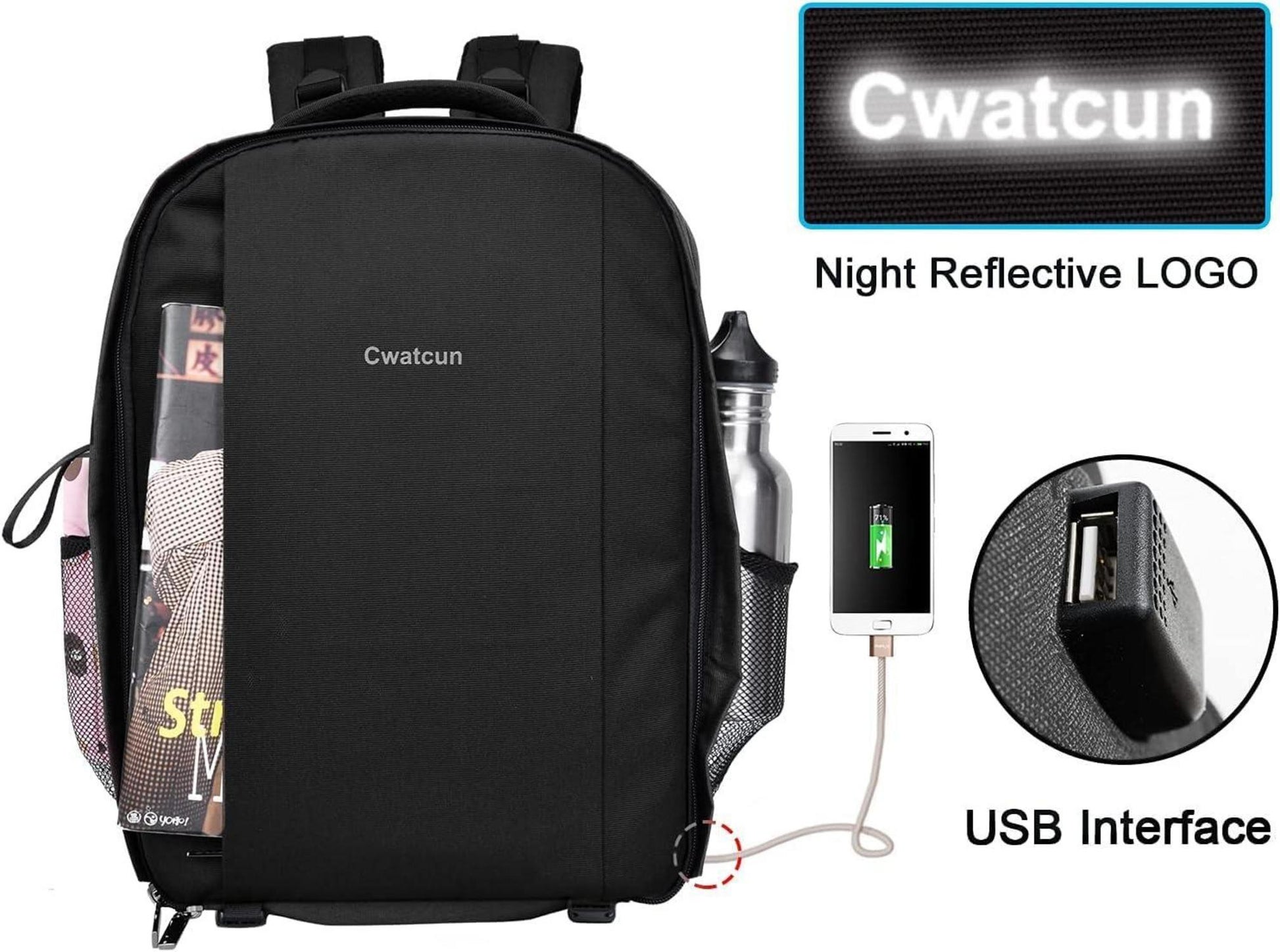 Kamerarucksack Wasserdicht 900D Nylon Schwarz Regenhülle