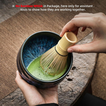 Japanische Keramik Matcha-Schale 510 ml Blau mit Schneebesenhalter K15