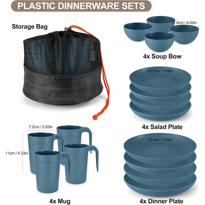 Odoland Wiederverwendbares Camping Geschirr Set für 4