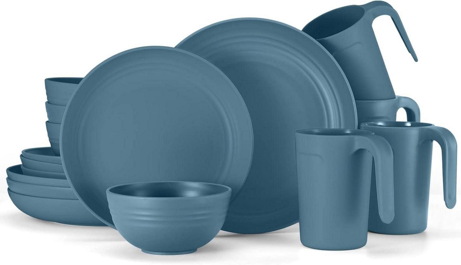 Odoland Unzerbrechliches Camping Geschirr Set für 4 Personen 17-teilig Blau