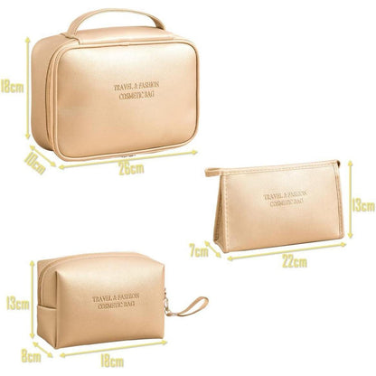 3er Kosmetiktasche Set Gold Wasserdicht PU