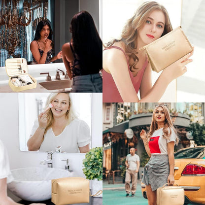 3er Kosmetiktasche Set Gold Wasserdicht PU