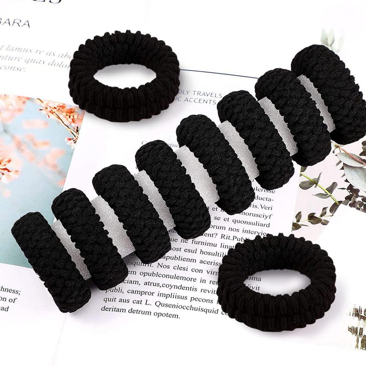 10er Packung Schwarze Baumwoll-Haargummis für Damen und Mädchen, Dick, Elastisch, Nahtlos