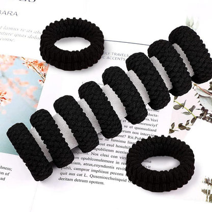 10er Packung Schwarze Baumwoll-Haargummis für Damen und Mädchen, Dick, Elastisch, Nahtlos