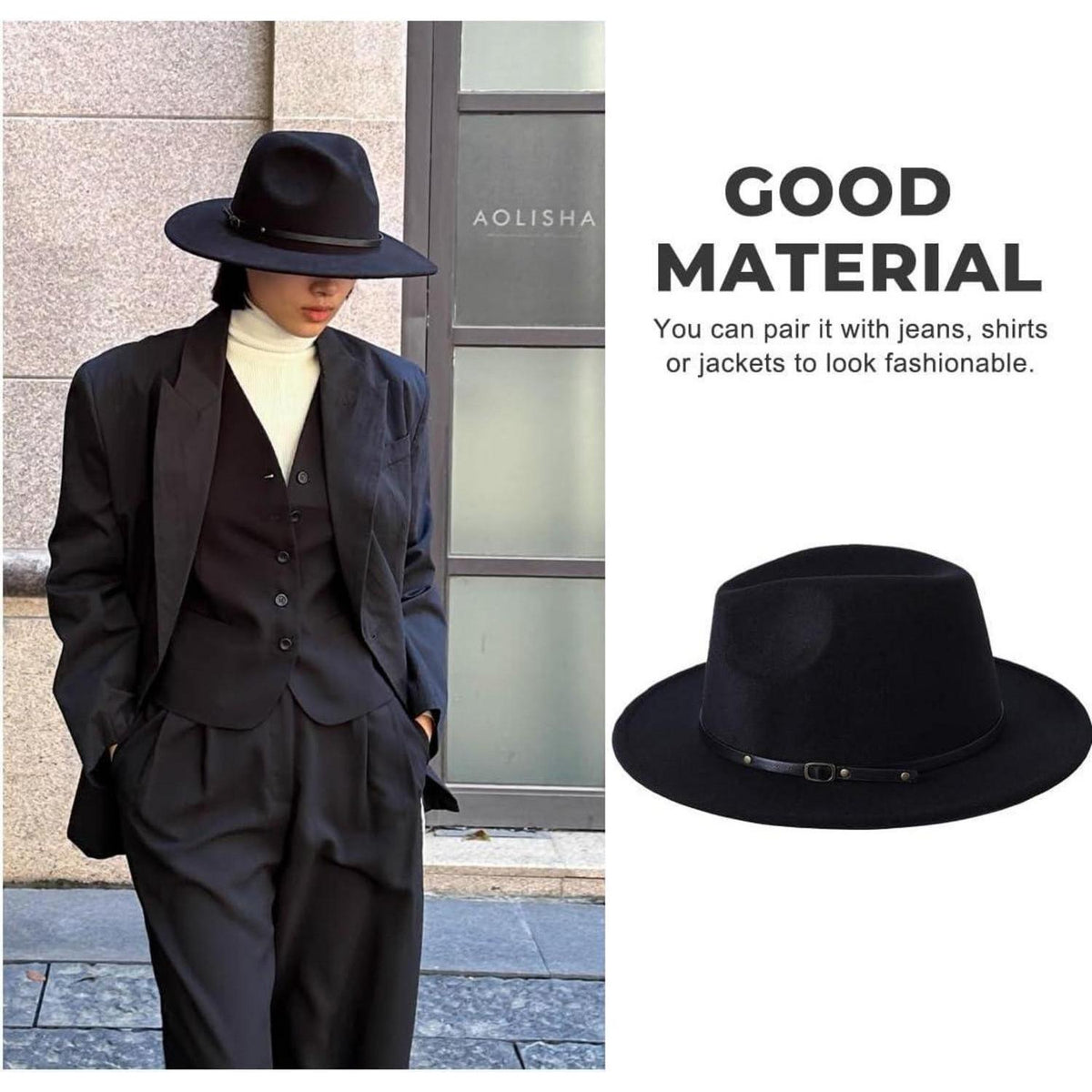 Verstellbarer Fedora Hut Damen & Herren – Schwarz