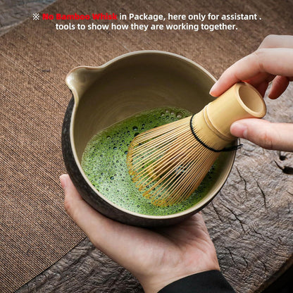 Matcha-Schale mit Schneebesenhalter, 510 ml, keramisch, traditionell, natürliche Steinoptik