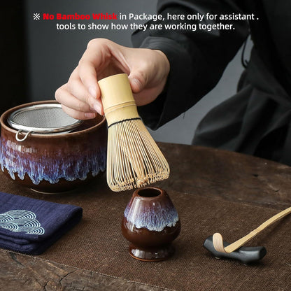 Japanische Matcha-Keramikschale mit Schneebesenhalter, 500 ml, Violett