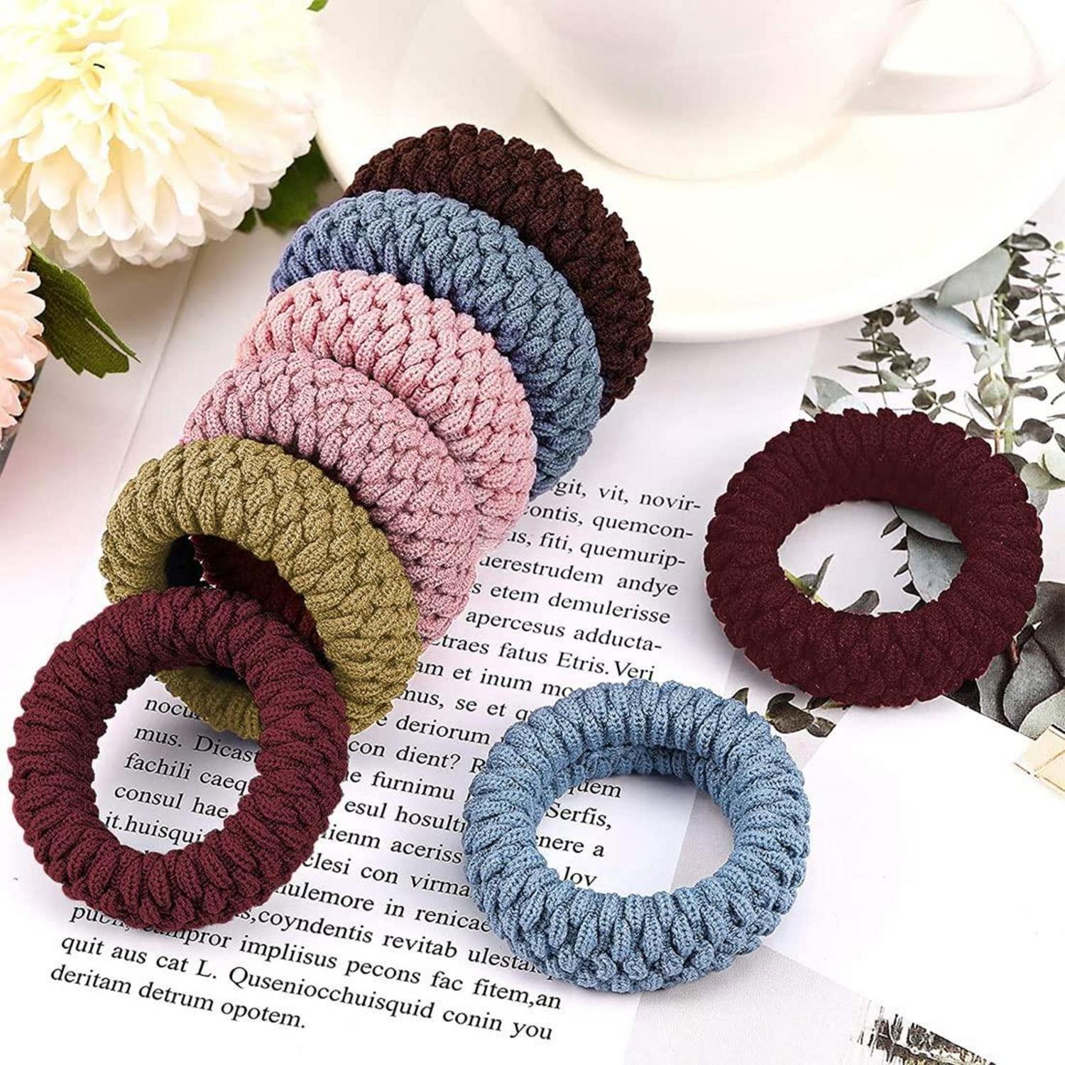 10er Pack Elastische Dickes Baumwoll-Haargummis für Damen Mädchen, Nahtlose Haarbänder Keine Knicke, Rutschfeste Zopfgummis - Mischfarbe