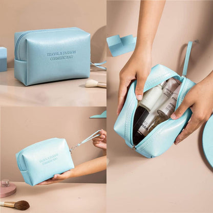 3er Kosmetiktasche Set Blau Wasserdicht PU