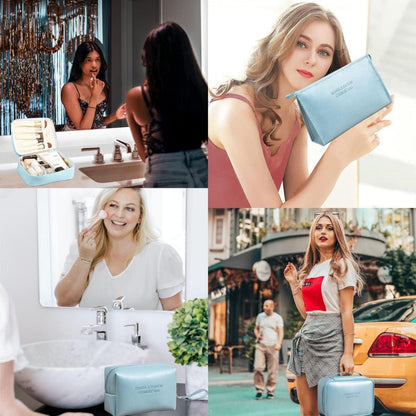 3er Kosmetiktasche Set Blau Wasserdicht PU