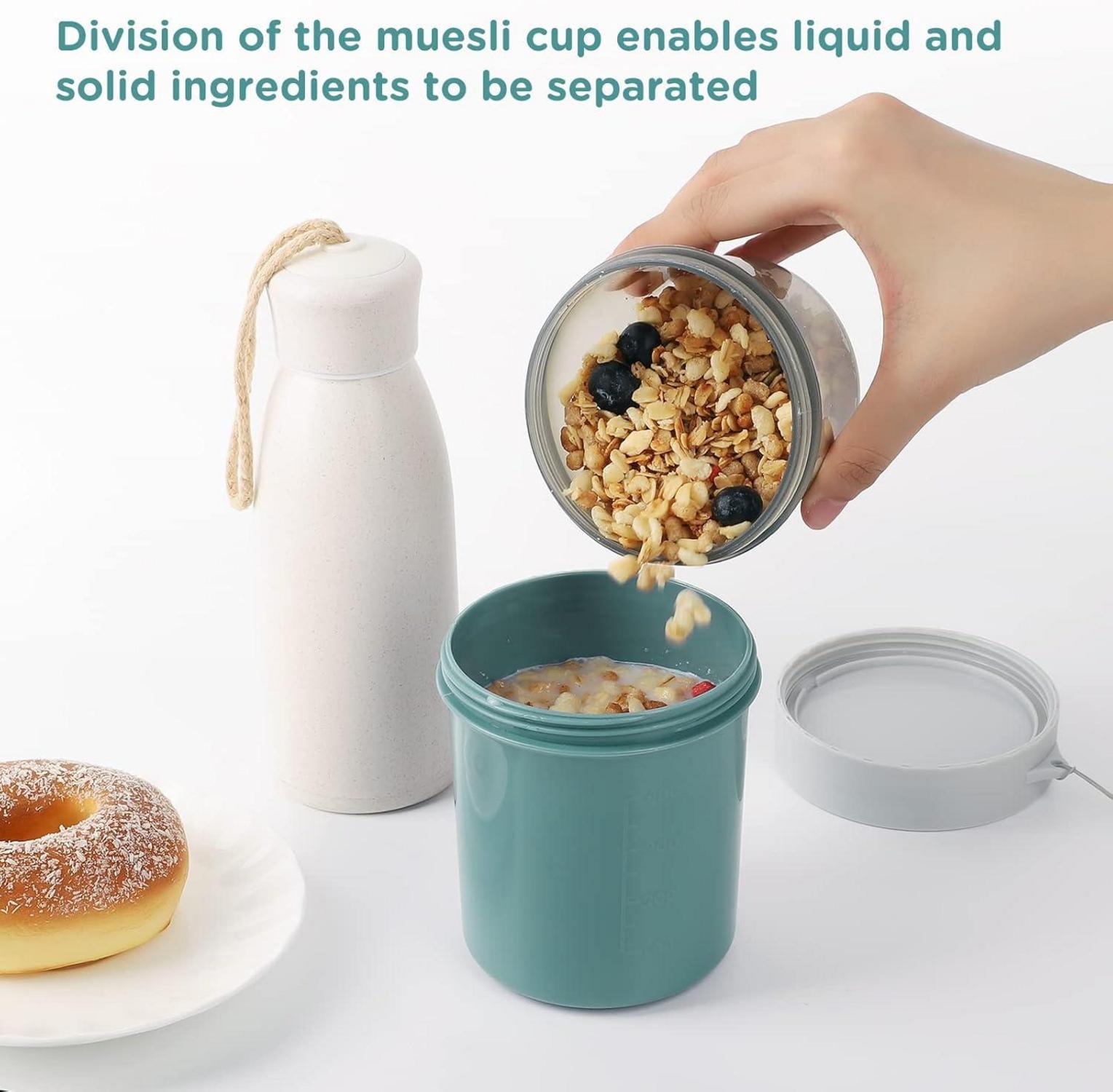 Müsli to go Becher 560ml+310ml Auslaufsicher Joghurtbecher Unterwegs Blau Grün