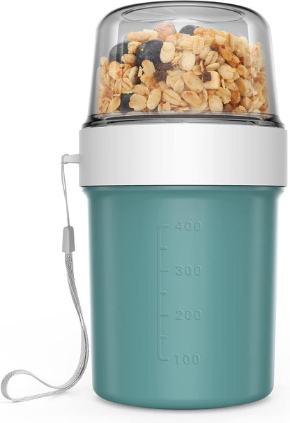 Müsli to go Becher 560ml+310ml Auslaufsicher Joghurtbecher Unterwegs Blau Grün
