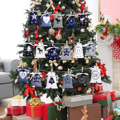 Adventskalender zum selber Basteln mit 24 Stoffbeuteln Blau