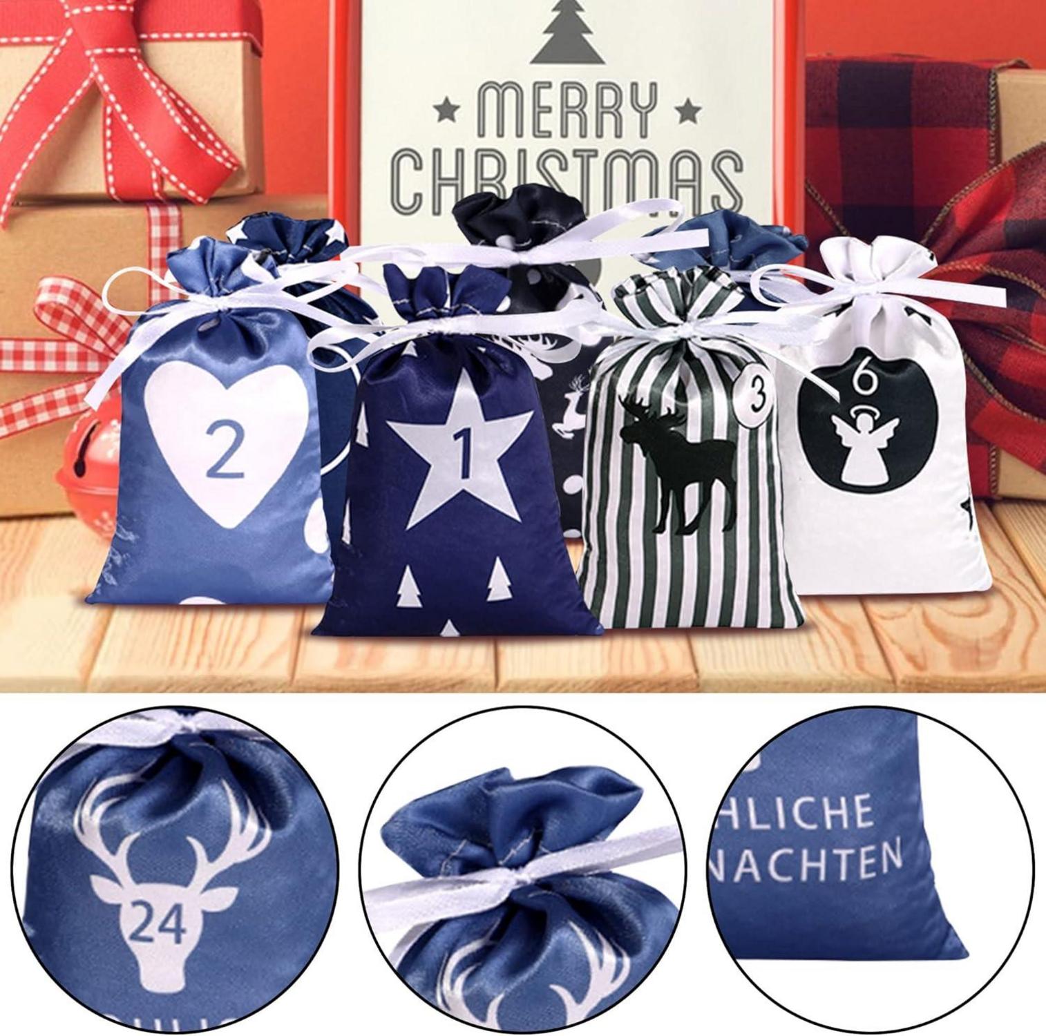 Adventskalender Stoffsäckchen Set Weihnachtliche Deko mit Zahlen 24