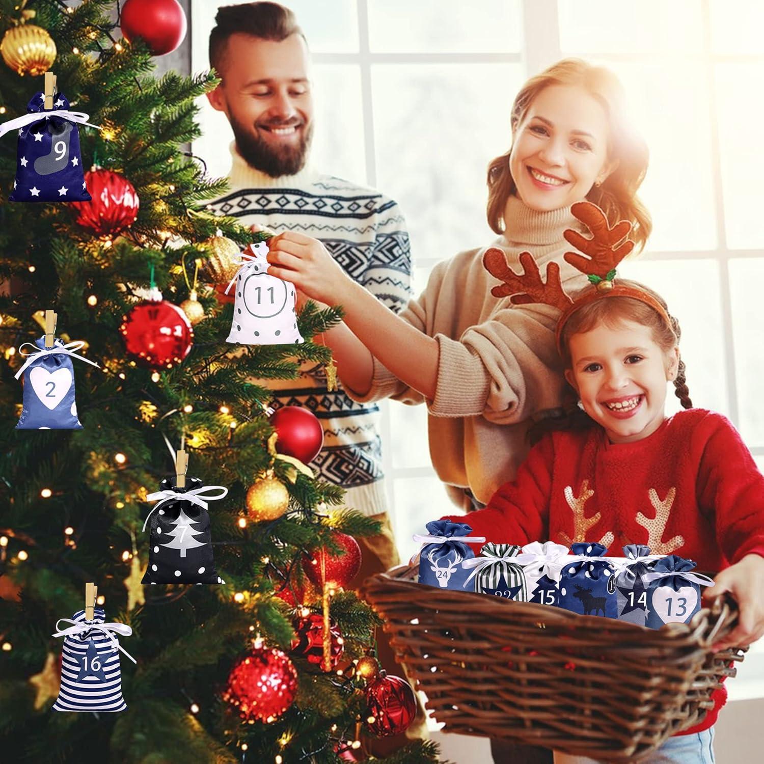 Adventskalender zum Befüllen Stoffbeutel 24-teilig Blau Grau Weihnachtskalender