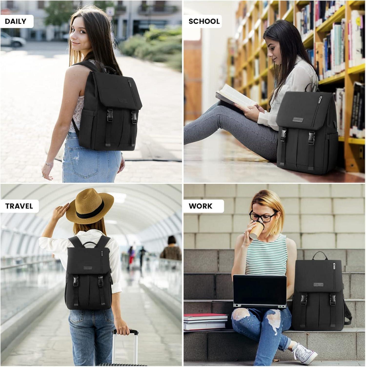 LOVEVOOK Laptop Rucksack Damen Herren 15.6 Zoll Wasserdicht Uni Schule Schwarz