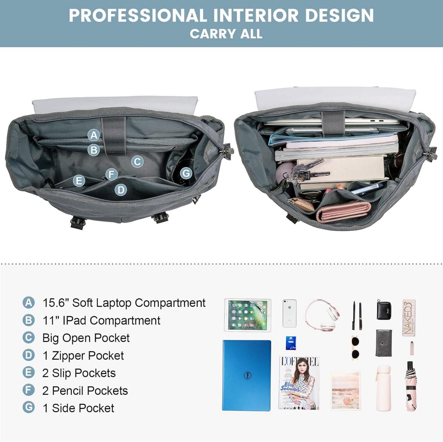 Eleganter Damen 15.6 Zoll Laptop Rucksack für Uni Schule Reise