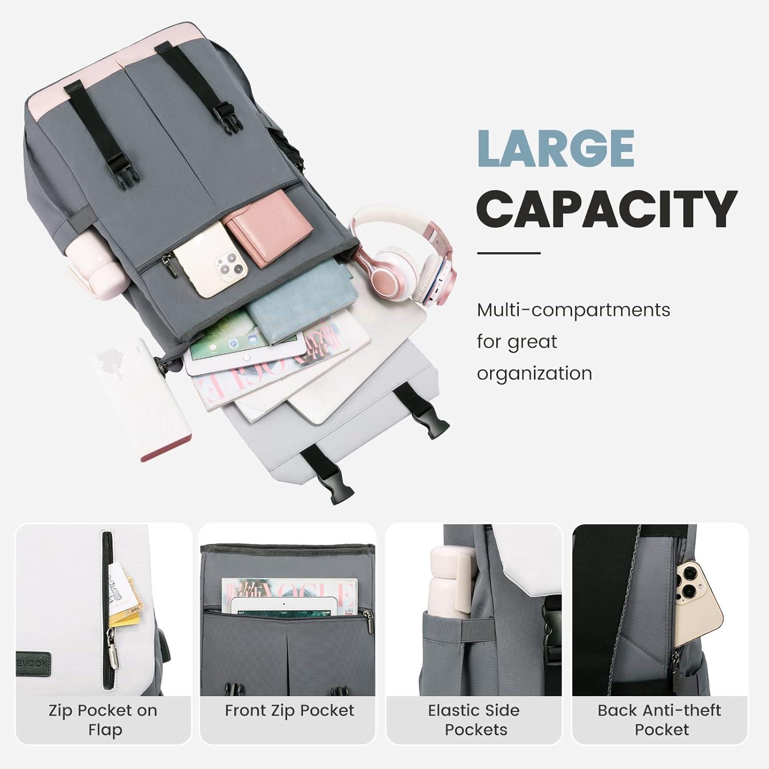 LOVEVOOK Rucksack Damen Elegant 15.6 Zoll Laptop Wasserdicht Schultasche Mädchen Uni Reise Business Grau Weiß Rosa
