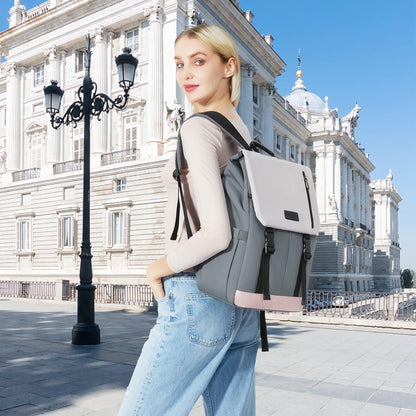 LOVEVOOK Rucksack Damen Elegant 15.6 Zoll Laptop Wasserdicht Schultasche Mädchen Uni Reise Business Grau Weiß Rosa