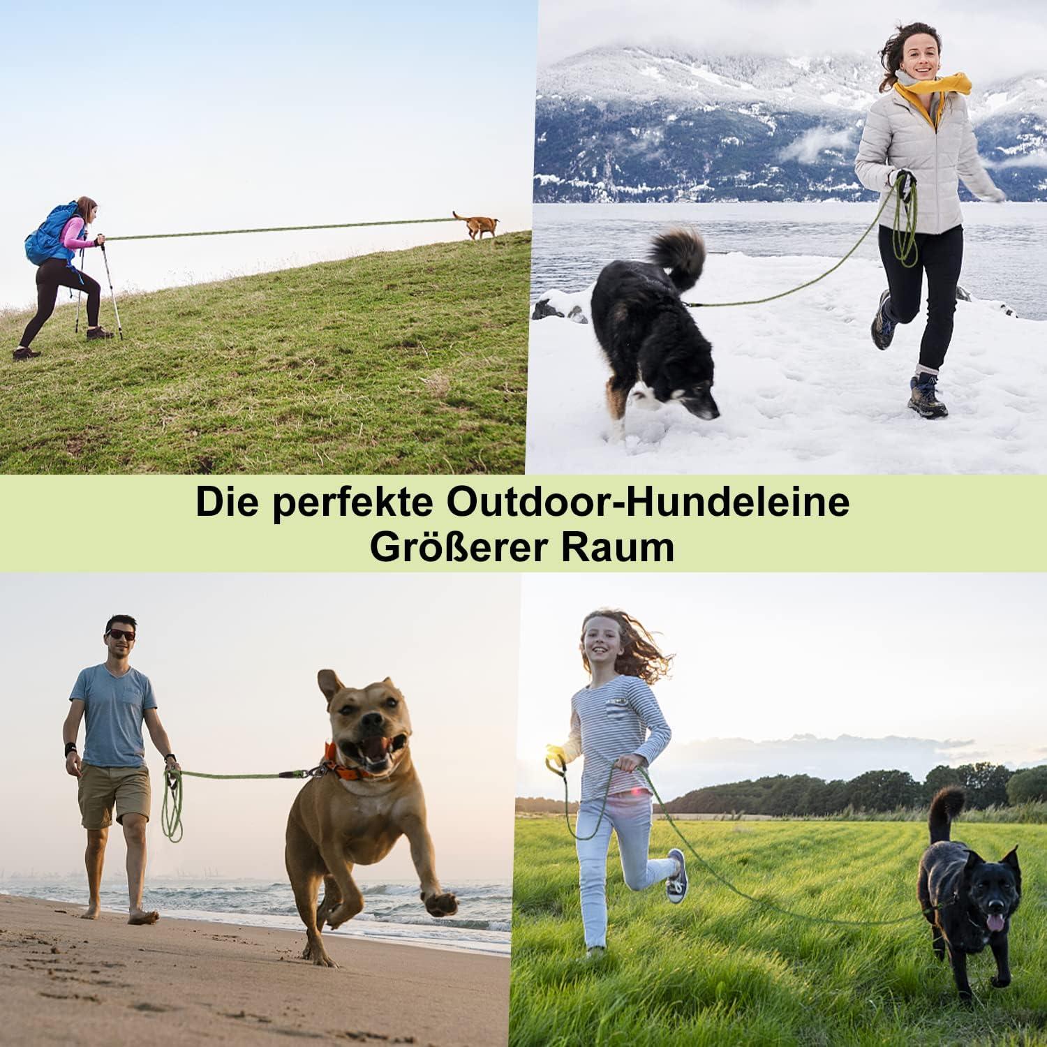 Schleppleine Hund 10M Schwarz Nylon Training Gepolsterter Griff Karabiner 10mm