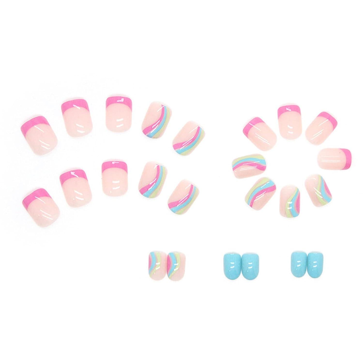 Künstliche Nägel Press on Nails Swirl Kurz Rainbow French Square Multipack