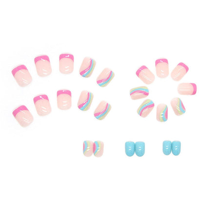 Künstliche Nägel Press on Nails Swirl Kurz Rainbow French Square Multipack