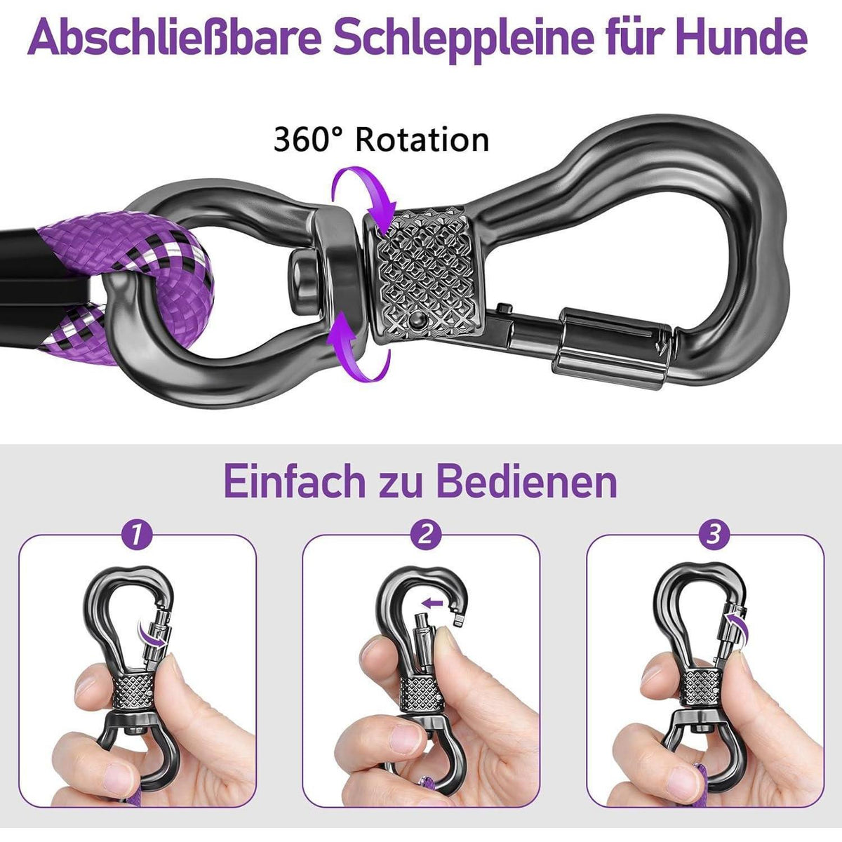 Schleppleine für Hunde, 10m, mit abschließbarem Karabiner, gepolsterter Griff