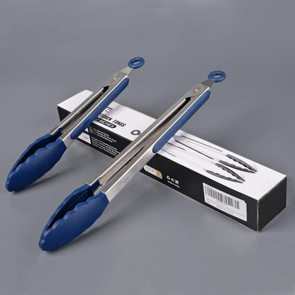 HOTEC Edelstahl Küchenzange Silikonspitzen 2er Set Blau 22,9 cm 30,5 cm